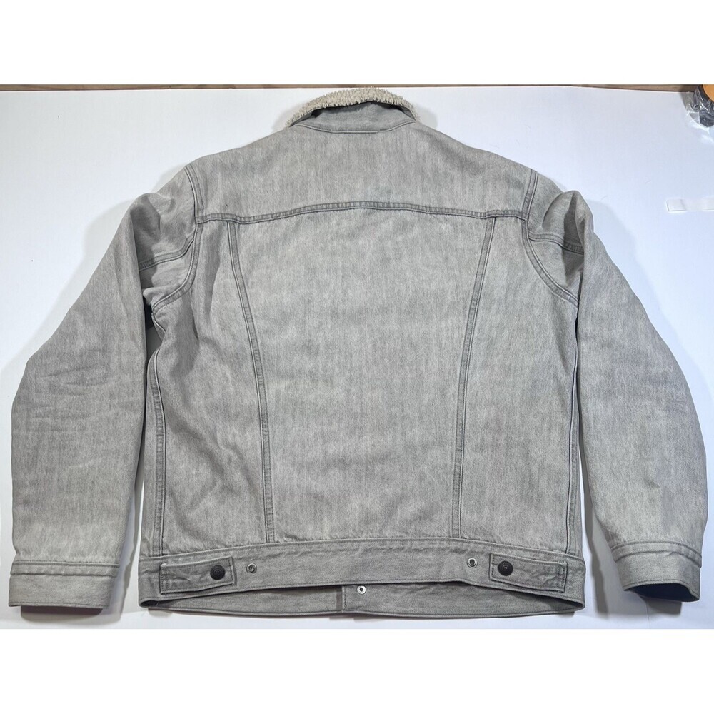 Levi's Flannel Lined Washed Gray Denim Trucker Jacket Sherpa Collar Women's Med - Picture 12 of 13